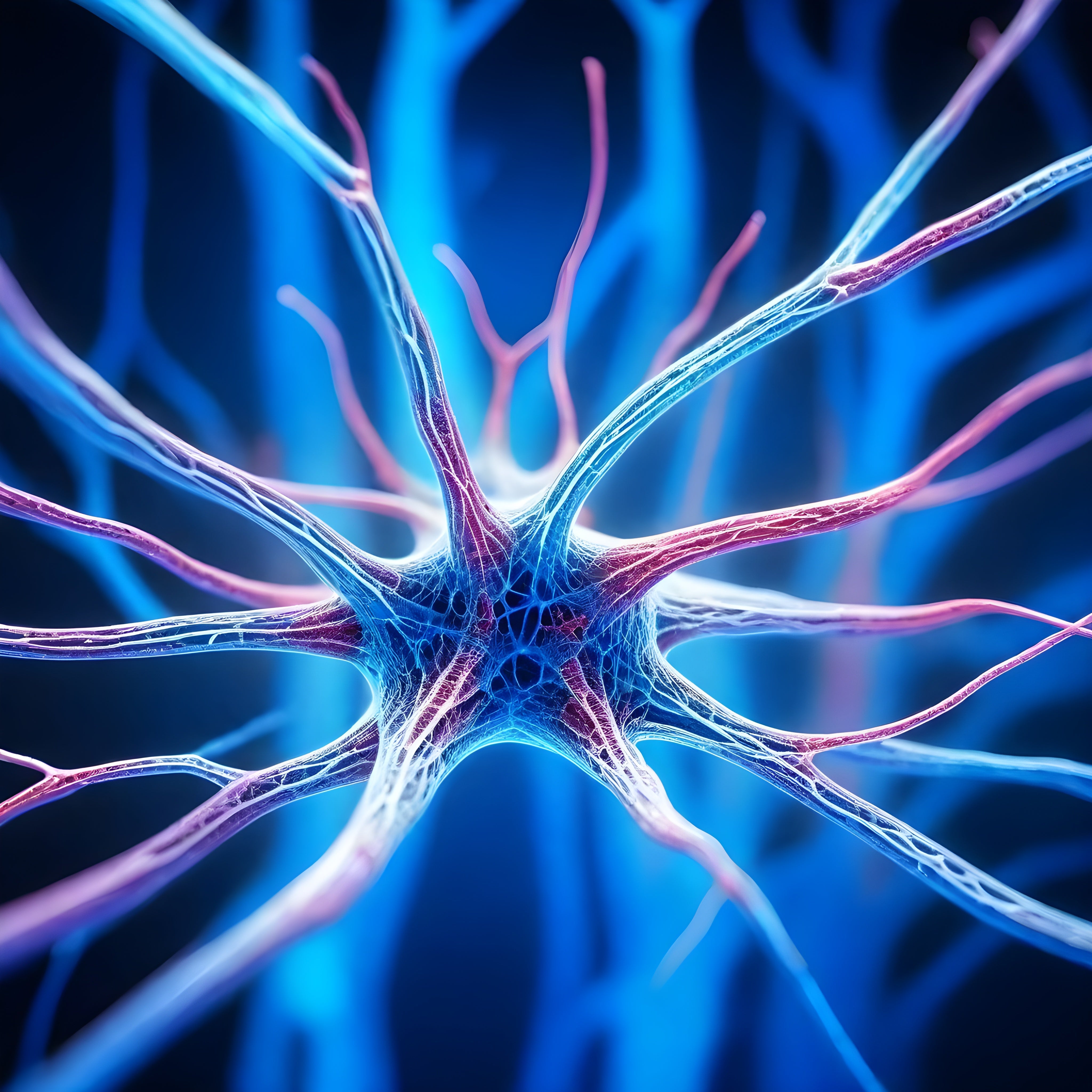 Stylized neuron illustration with branching dendrites emphasizes nervous system support and overall neurological health.