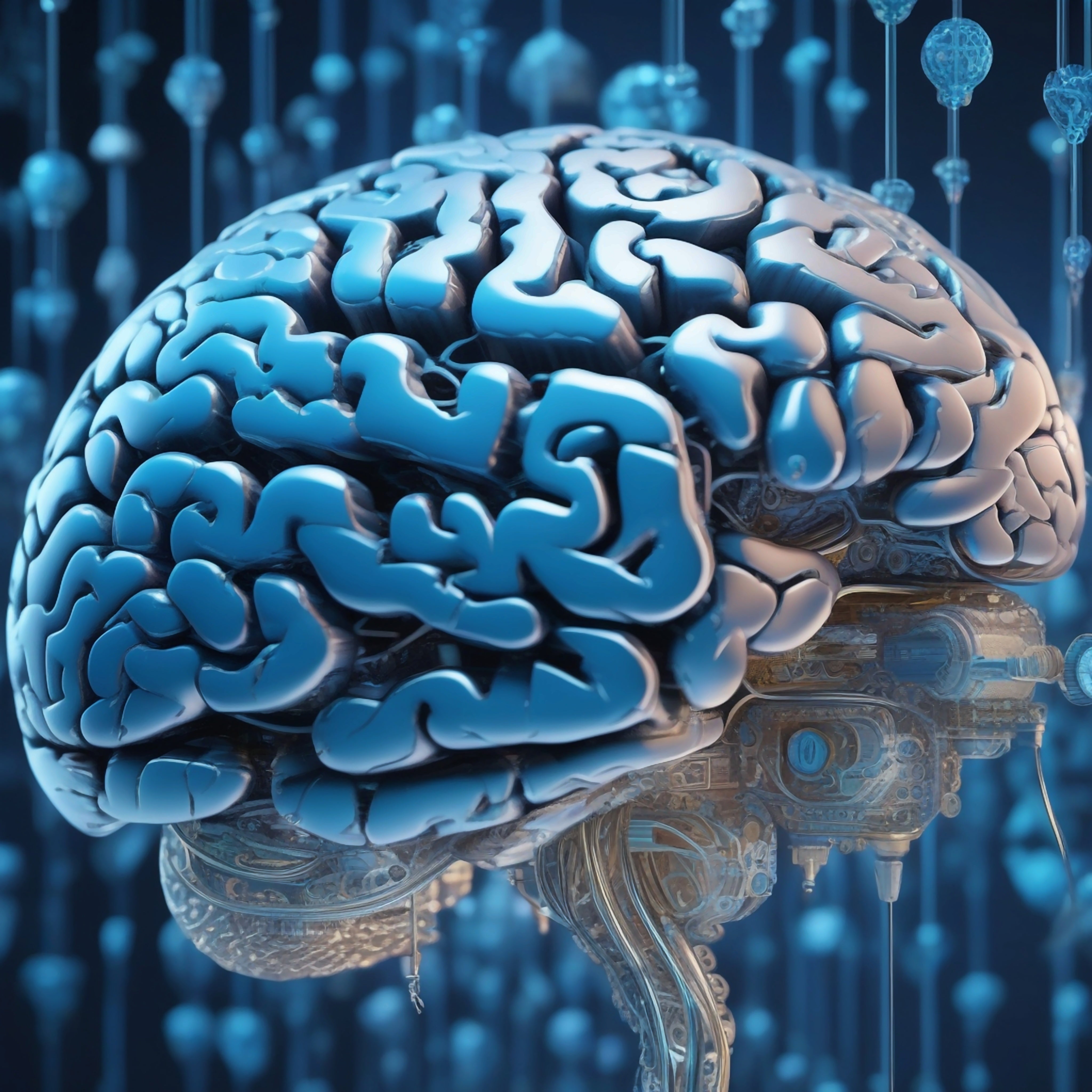 Digitally rendered blue human brain with circuitry patterns, highlighting brain health and enhanced cognitive abilities.