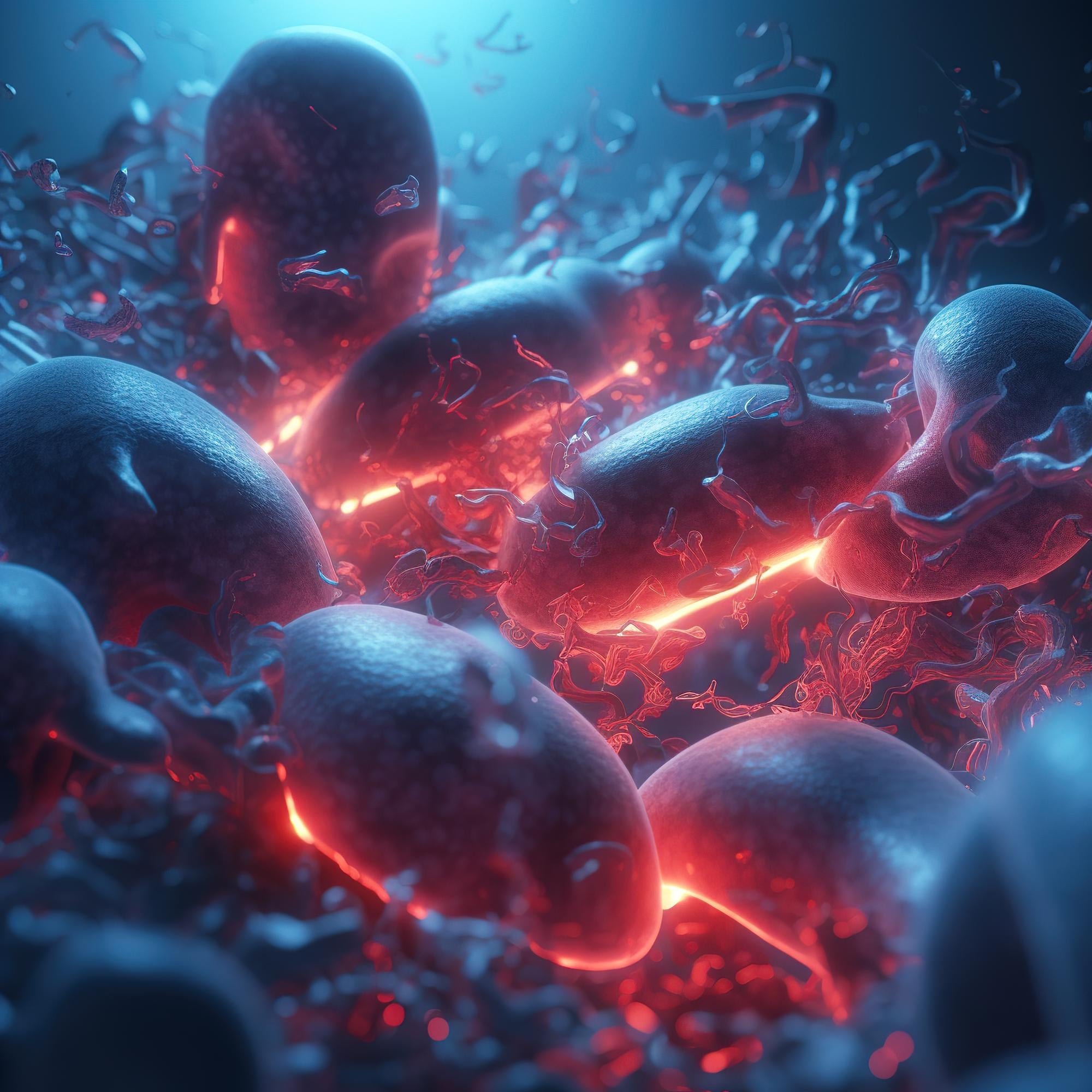 Illustration of glowing cells under microscope with swirling patterns, indicating improved blood flow & circulation for enhanced oxygen delivery.