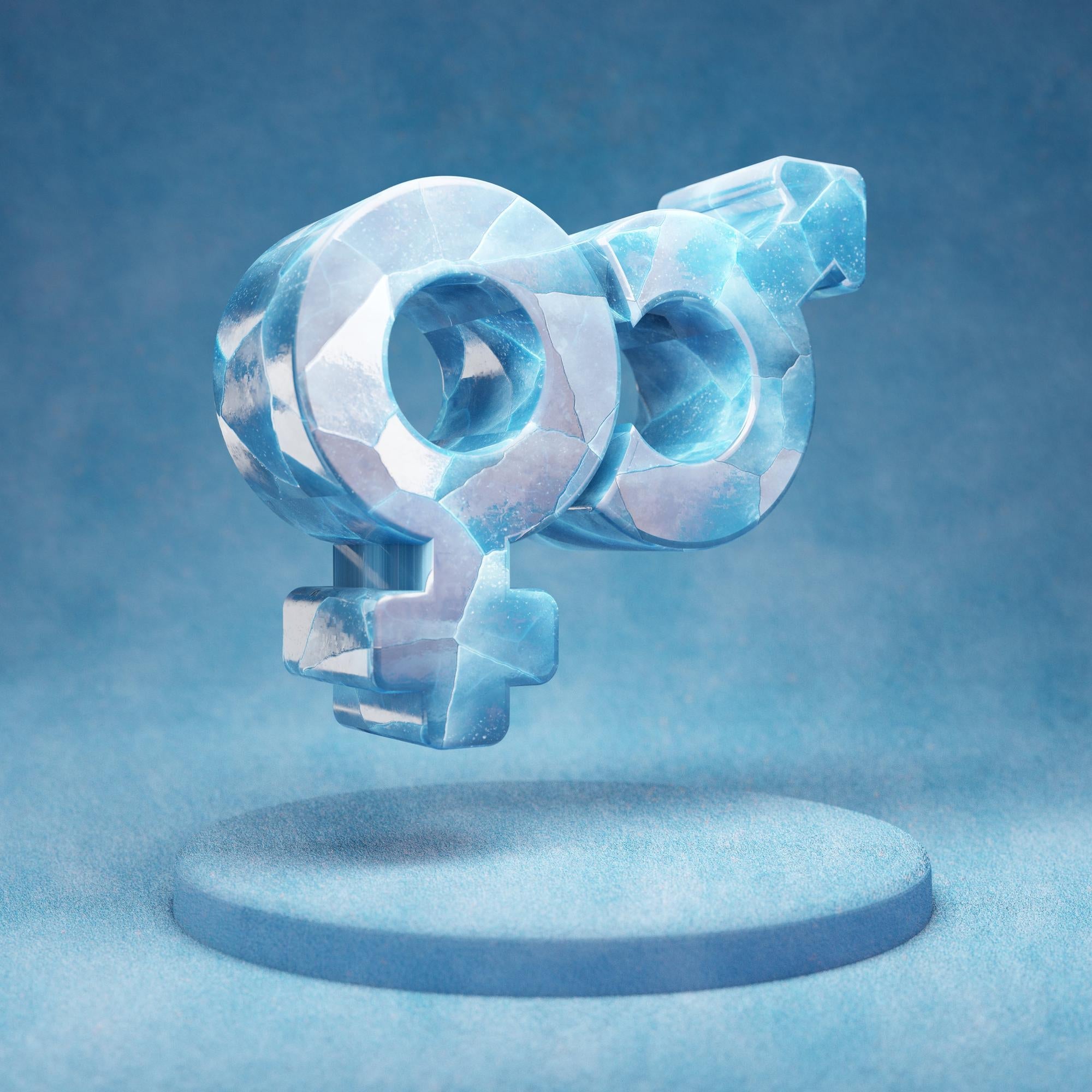 3D illustration of interconnected ice gender symbols hints at libido enhancement for improved sexual health and wellness.