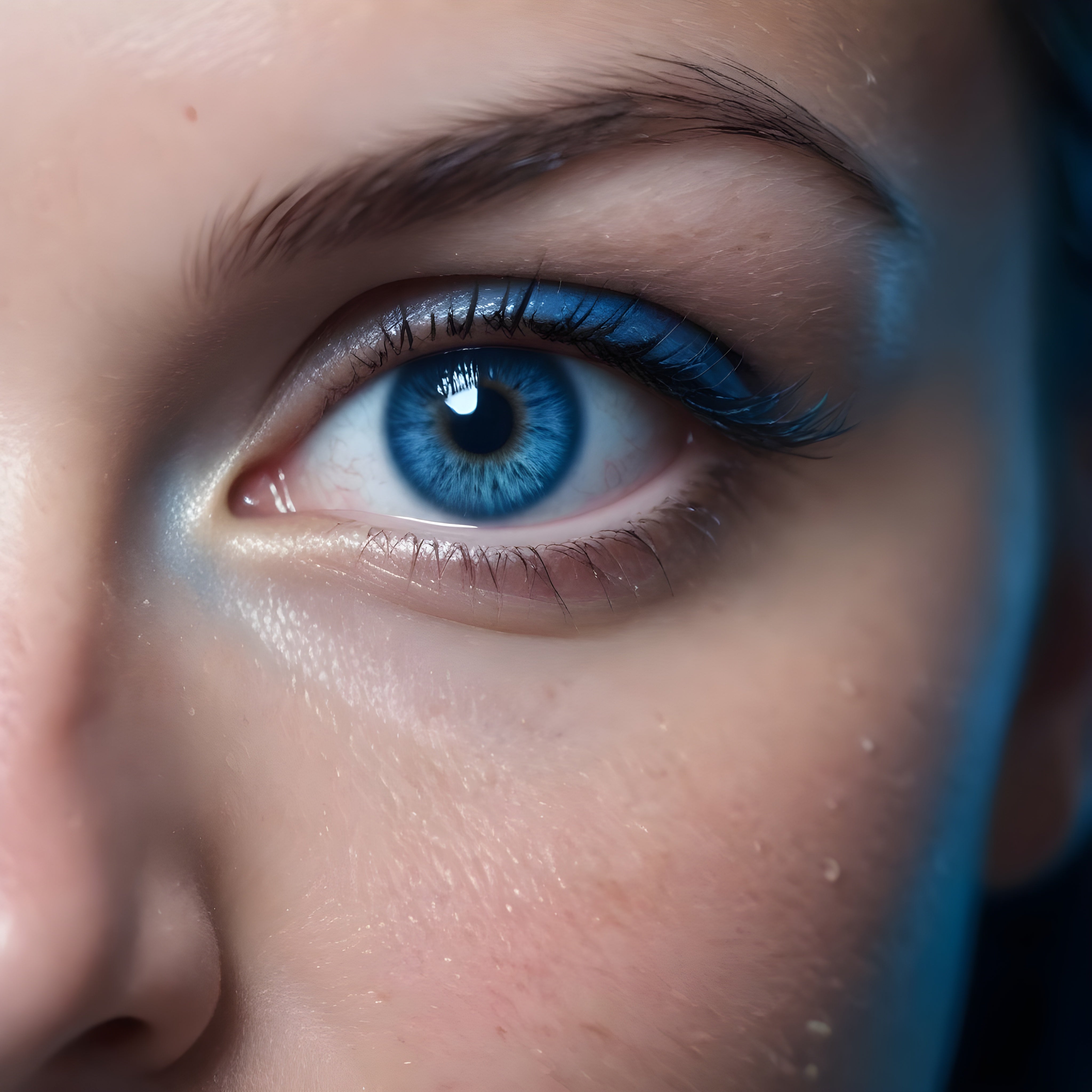 Close-up of one side bright blue eye of a woman with smooth skin, highlighting menstrual support for easing discomfort.