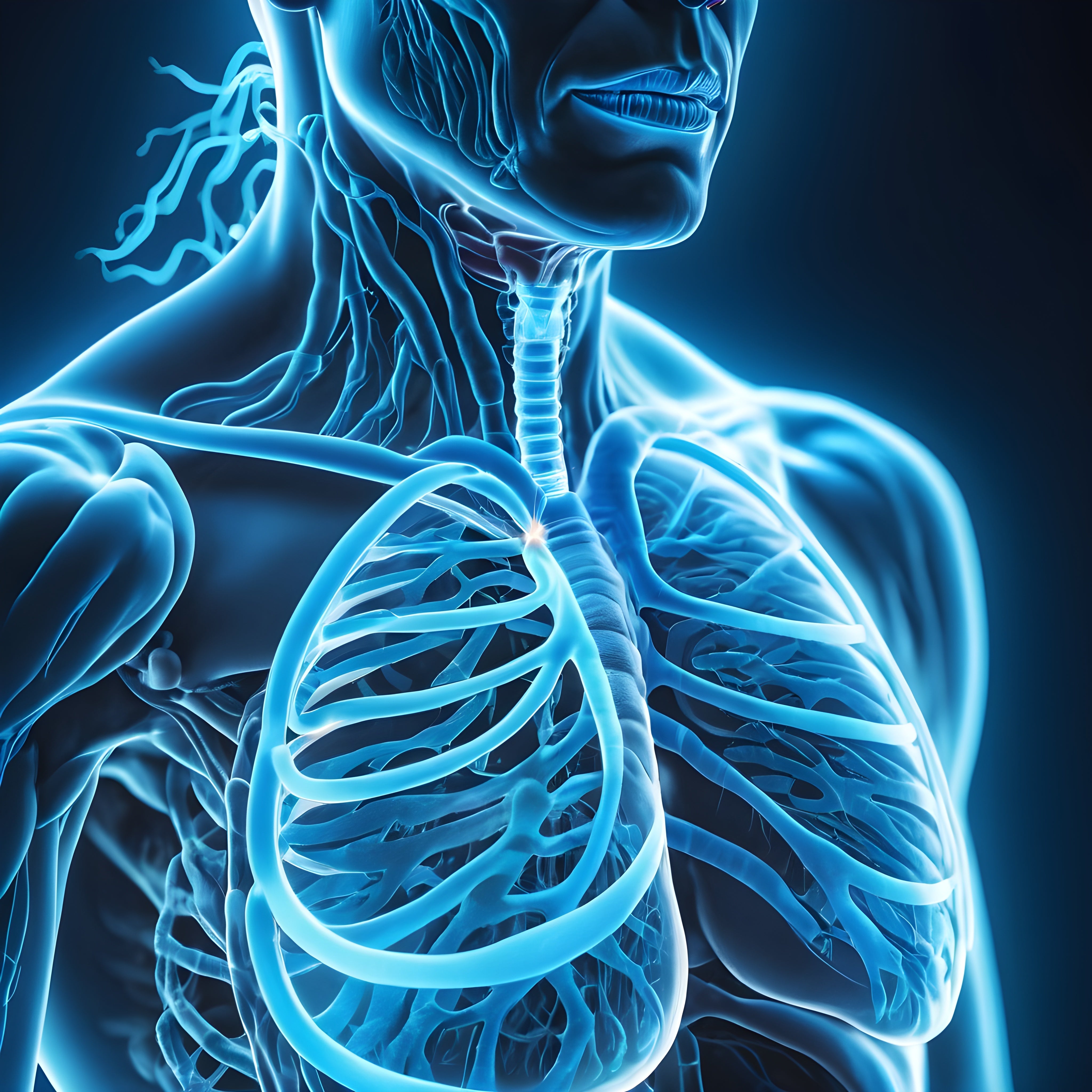 Digitally rendered human respiratory and circulatory systems in blue, emphasizing respiratory health and their importance in supporting overall respiratory wellness.